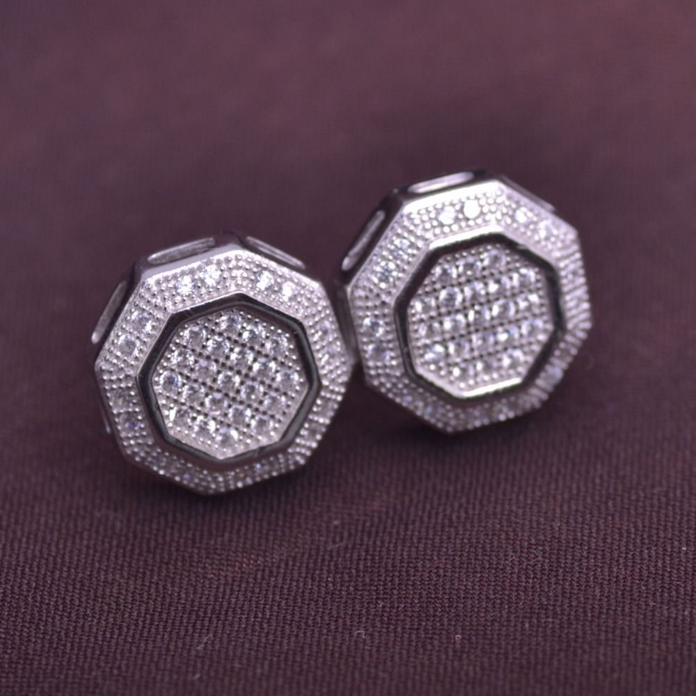 Mens Iced Out Octagon Stud Earrings