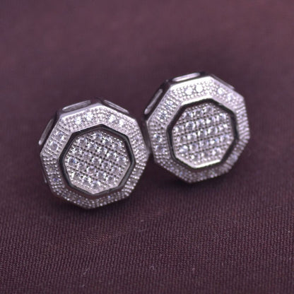 Mens Iced Out Octagon Stud Earrings