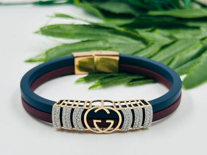 Luxury Interlocking Logo Two-Tone Belt/Leather Bracelet