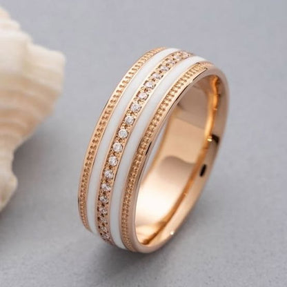 ## Rose Gold White Enamel & Diamond Accent Band Ring