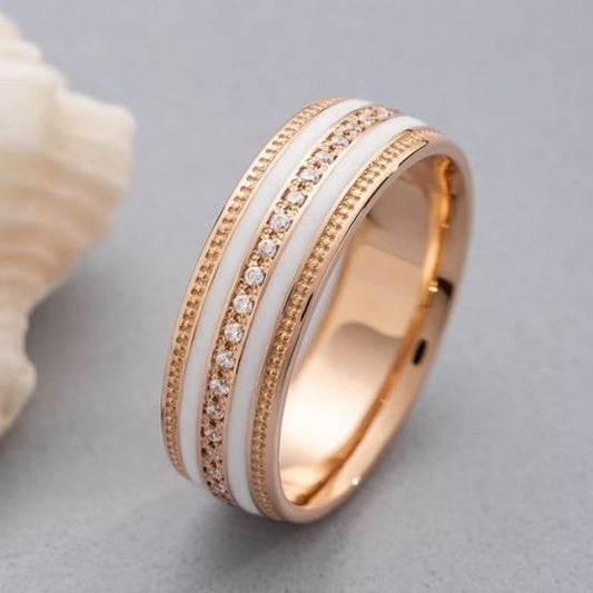 ## Rose Gold White Enamel & Diamond Accent Band Ring