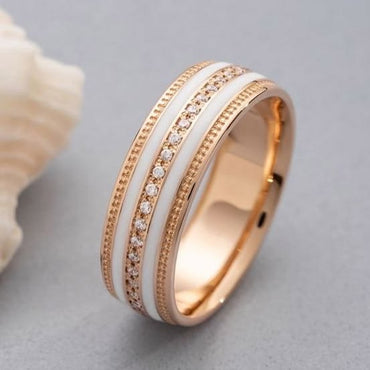 ## Rose Gold White Enamel & Diamond Accent Band Ring