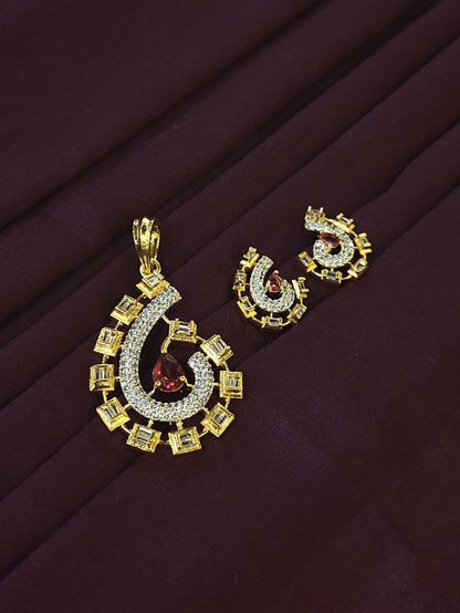 Elegant Ruby & Cubic Zirconia Swirl Pendant Set