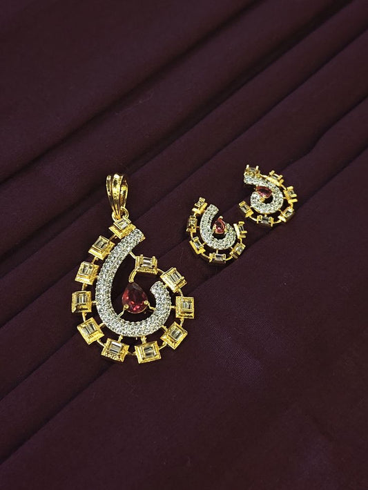 Elegant Ruby & Cubic Zirconia Swirl Pendant Set