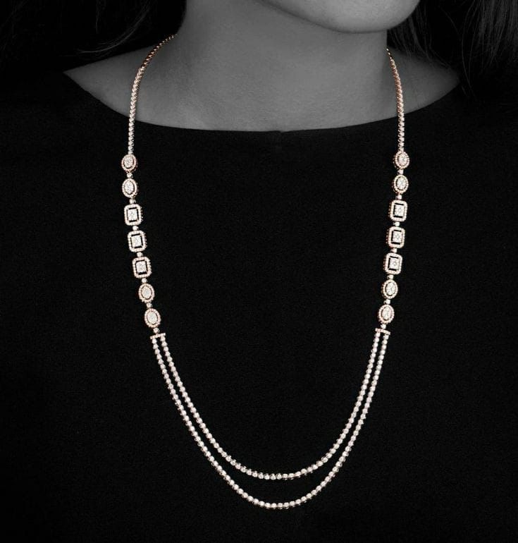 Elegant Rose Gold Diamond Layered Station Necklace