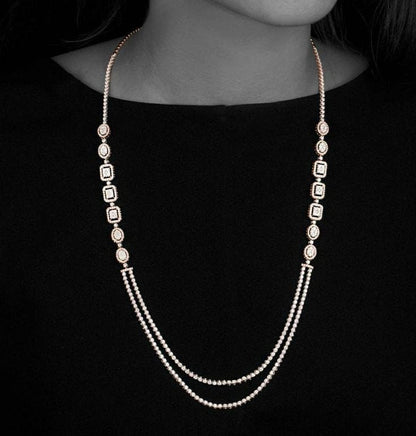 Elegant Rose Gold Diamond Layered Station Necklace