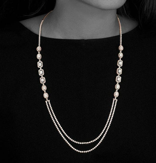 Elegant Rose Gold Diamond Layered Station Necklace
