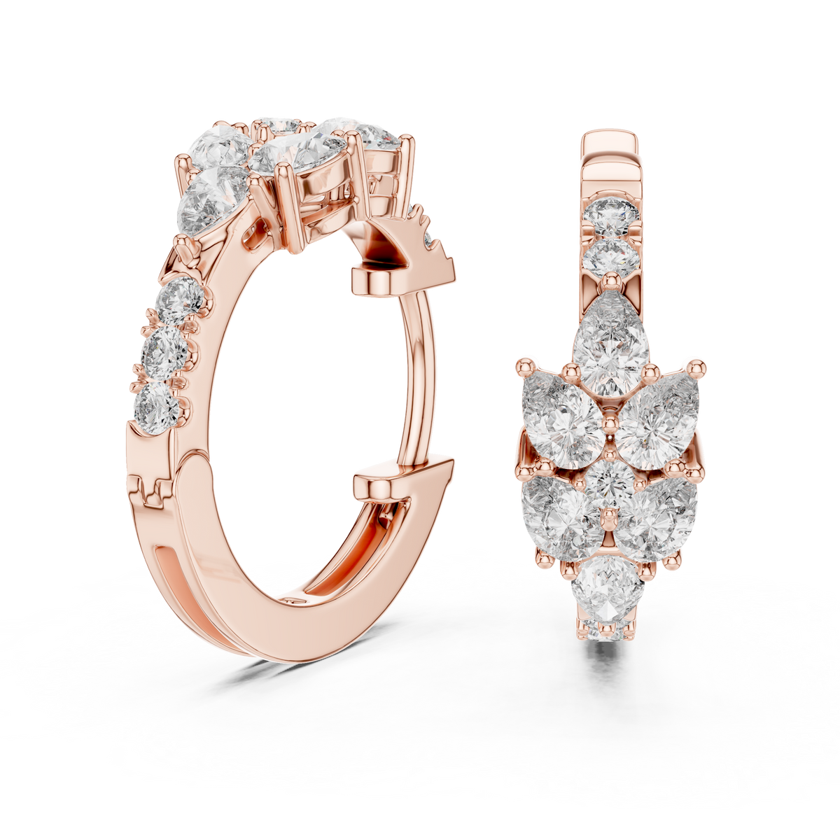 Diamond Cluster Pear & Round Huggie Hoops