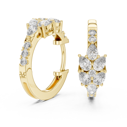 Diamond Cluster Pear & Round Huggie Hoops