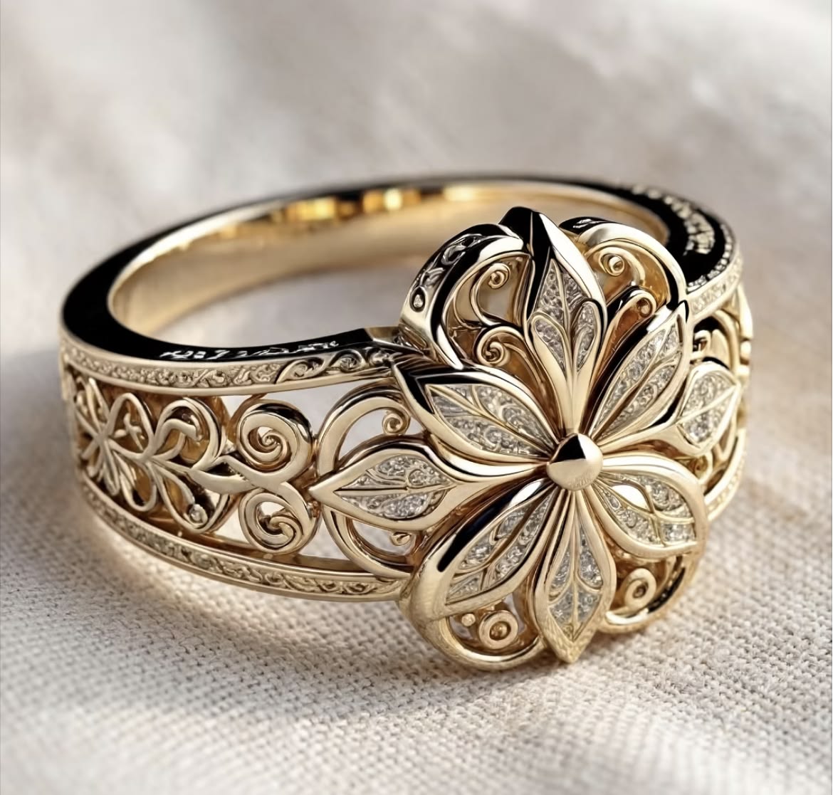 🌟 Intricate Gold Floral Filigree Ring