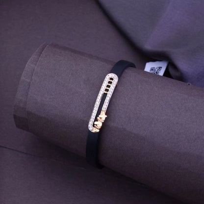 Modern Two-Tone Diamond Accent Rubber Slider Bracelet