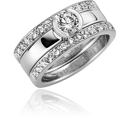 Modern Half-Bezel Diamond Wedding Ring Set