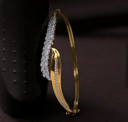 Elegant Two-Tone Diamond Bypass Bangle