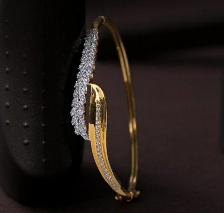Elegant Two-Tone Diamond Bypass Bangle
