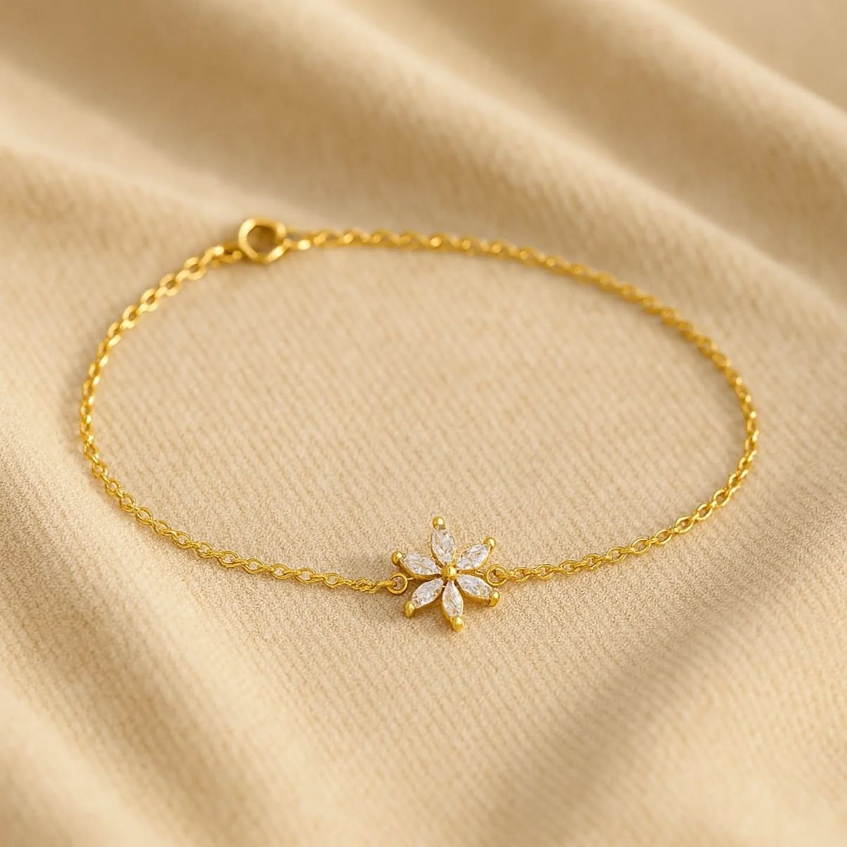 Dainty Gold Flower Bracelet – Delicate Cubic Zirconia Blossom Charm Chain