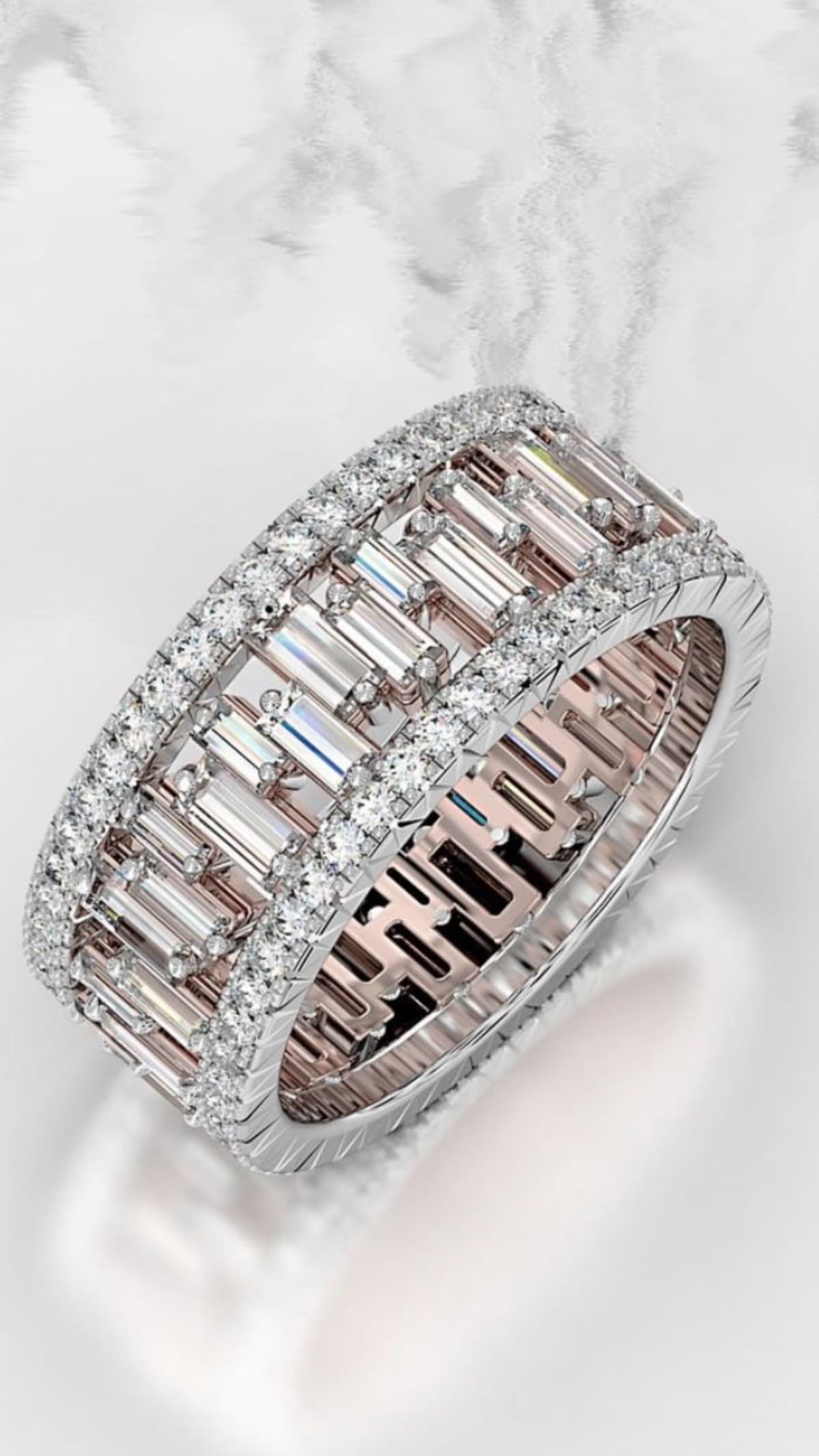 Vertically set baguette-cut or emerald-cut diamonds