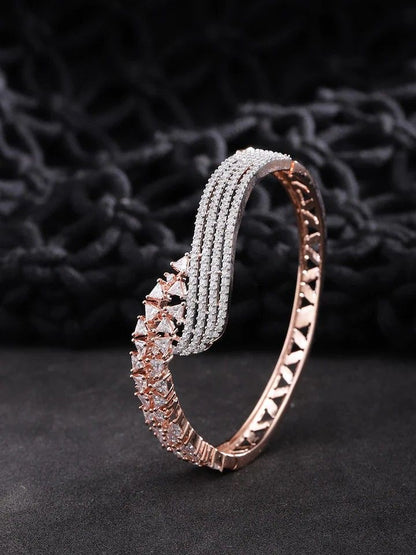 💎 Elegant Rose Gold & Silver Bypass Bangle Bracelet