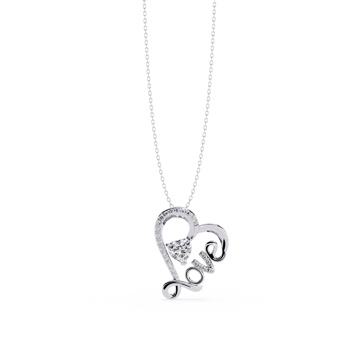 Sparkling "Love" Heart Diamond Pendant