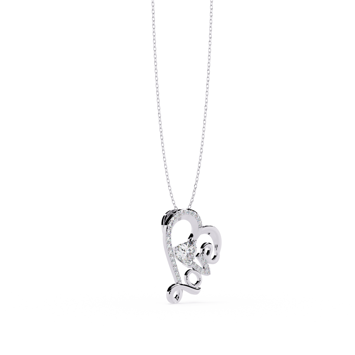 Sparkling "Love" Heart Diamond Pendant