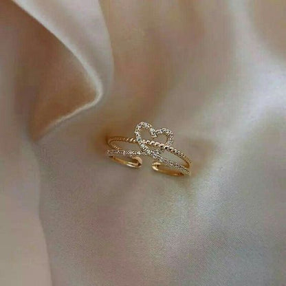 Delicate Pave Heart Adjustable Ring. 92.5 Silver Ring