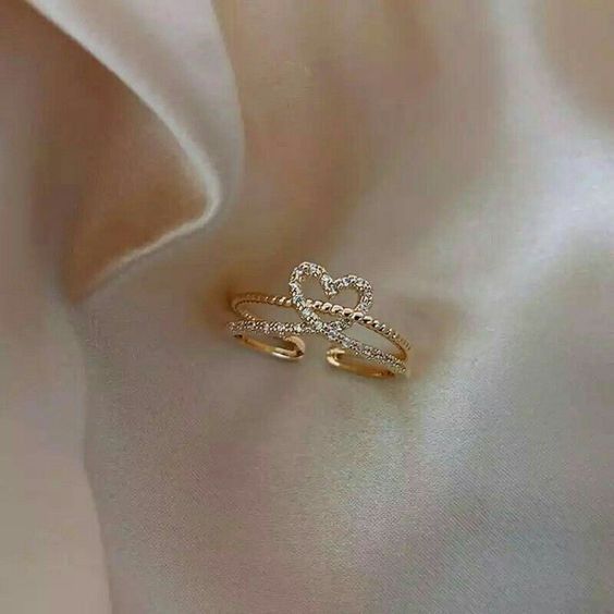 Delicate Pave Heart Adjustable Ring. 92.5 Silver Ring