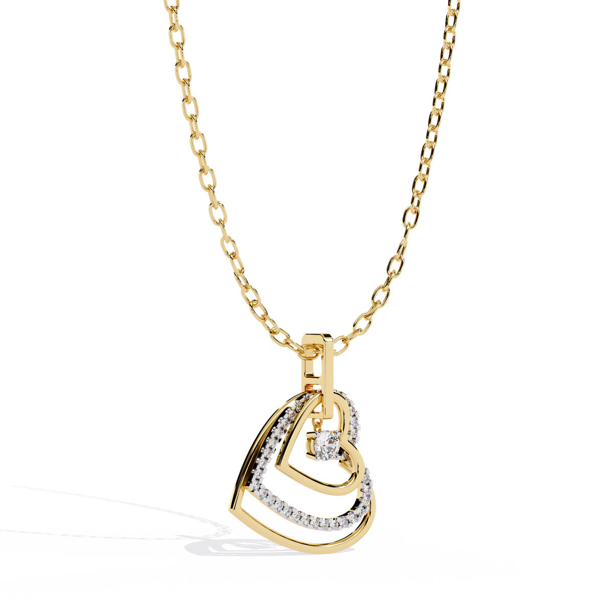 Double Interlocking Pave Heart Diamond Pendant