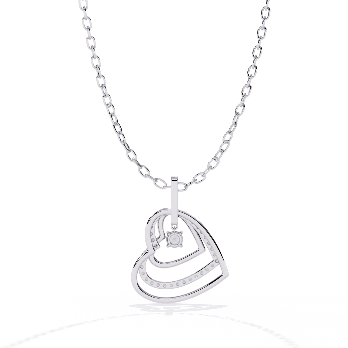 Double Interlocking Pave Heart Diamond Pendant