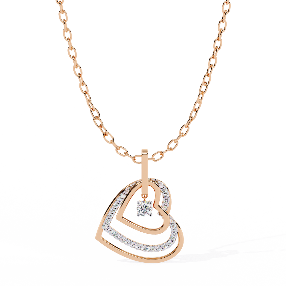 Double Interlocking Pave Heart Diamond Pendant