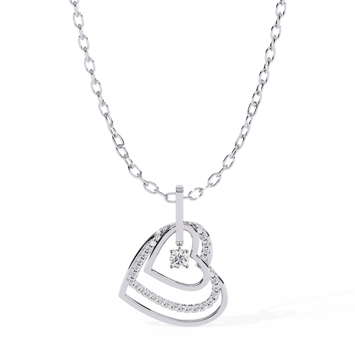 Double Interlocking Pave Heart Diamond Pendant