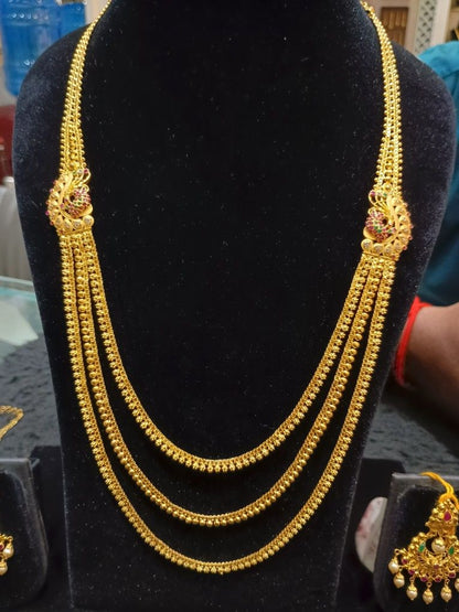 🌟 Exquisite Traditional 3-Layer Gold Haram Necklace