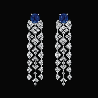 Art Deco Sapphire & Diamond Geometric Drop Earrings