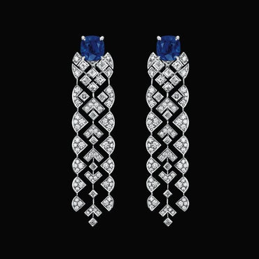 Art Deco Sapphire & Diamond Geometric Drop Earrings