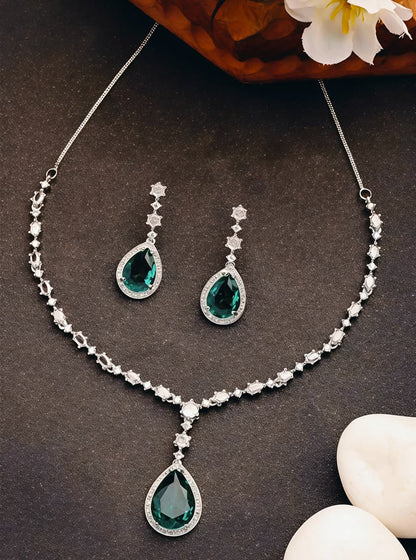 💎 Elegant Emerald Green & Silver Teardrop Jewelry Set