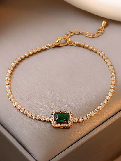 Elegant Emerald-Green Gemstone Tennis Bracelet