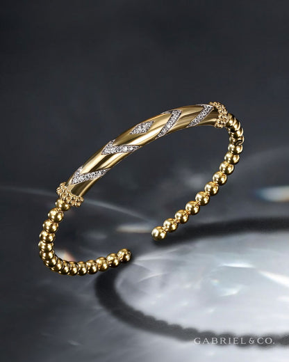 Diamond-Accented Beaded Open Cuff Bracelet