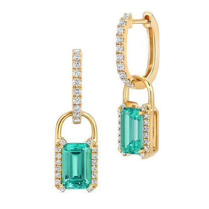 Emerald-Cut Mint Green Gemstone Padlock Huggie Earrings