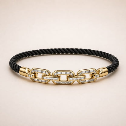 Baguette Diamond Interlocking Link Cord Bracelet