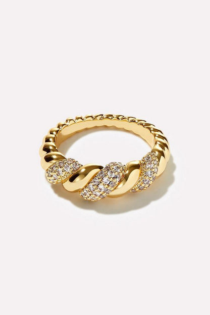 Gold Twisted Croissant Pave Accent Ring