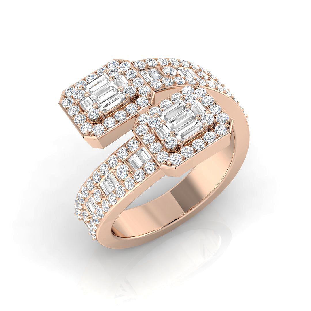 Emerald Cut Cluster & Baguette Band Statement Ring
