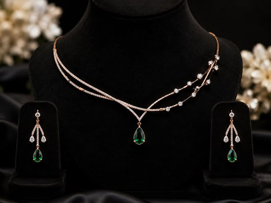 Elegant Rose Gold & Emerald Cubic Zirconia Jewelry Set