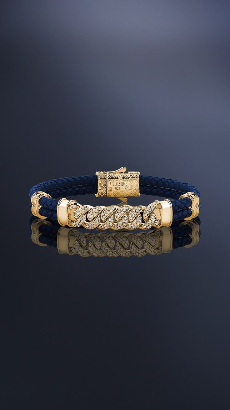 Atolyestone Gold Pervé Cuban Link Leather Bracelet