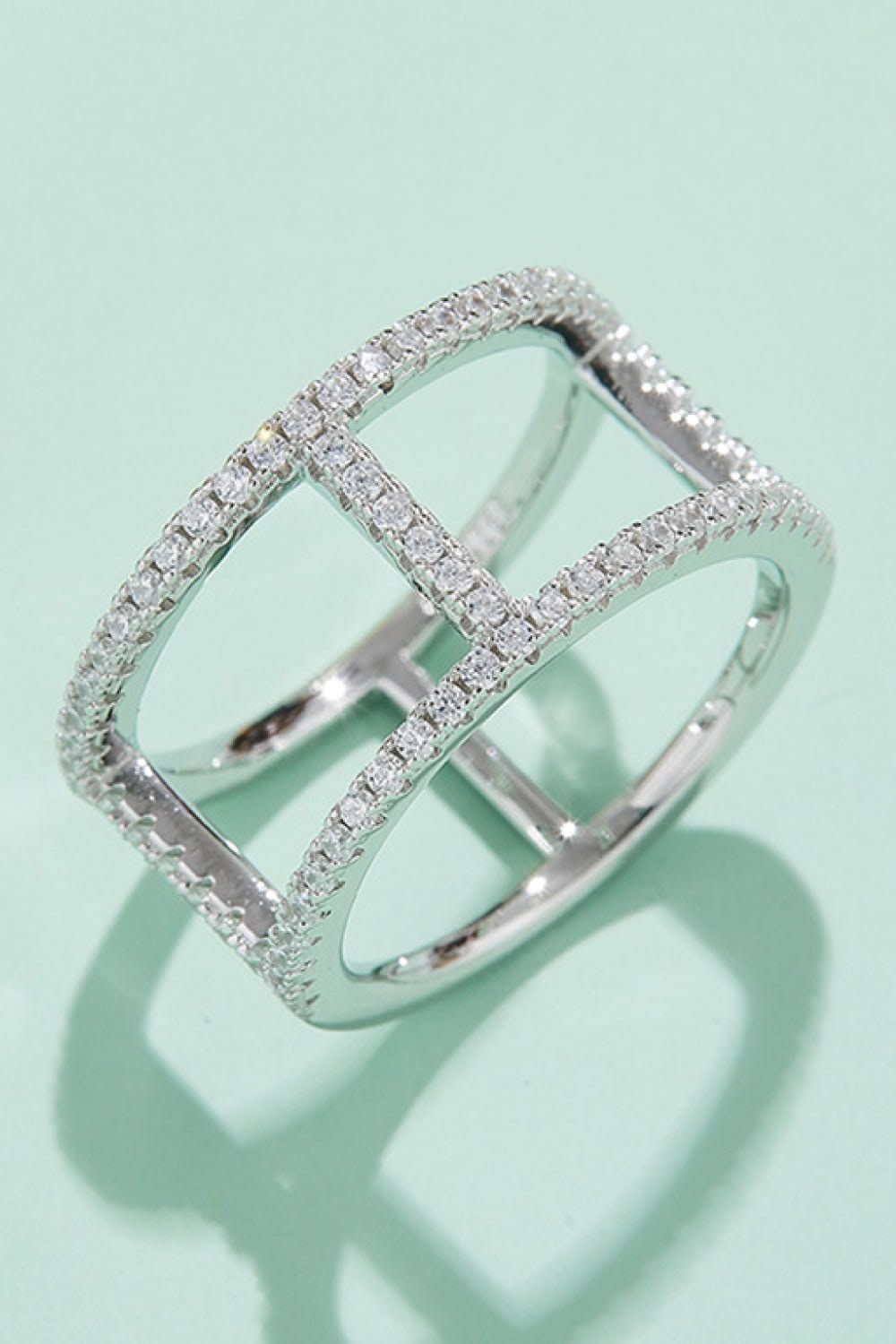 Modern Geometric Double Band Diamond Cage Ring