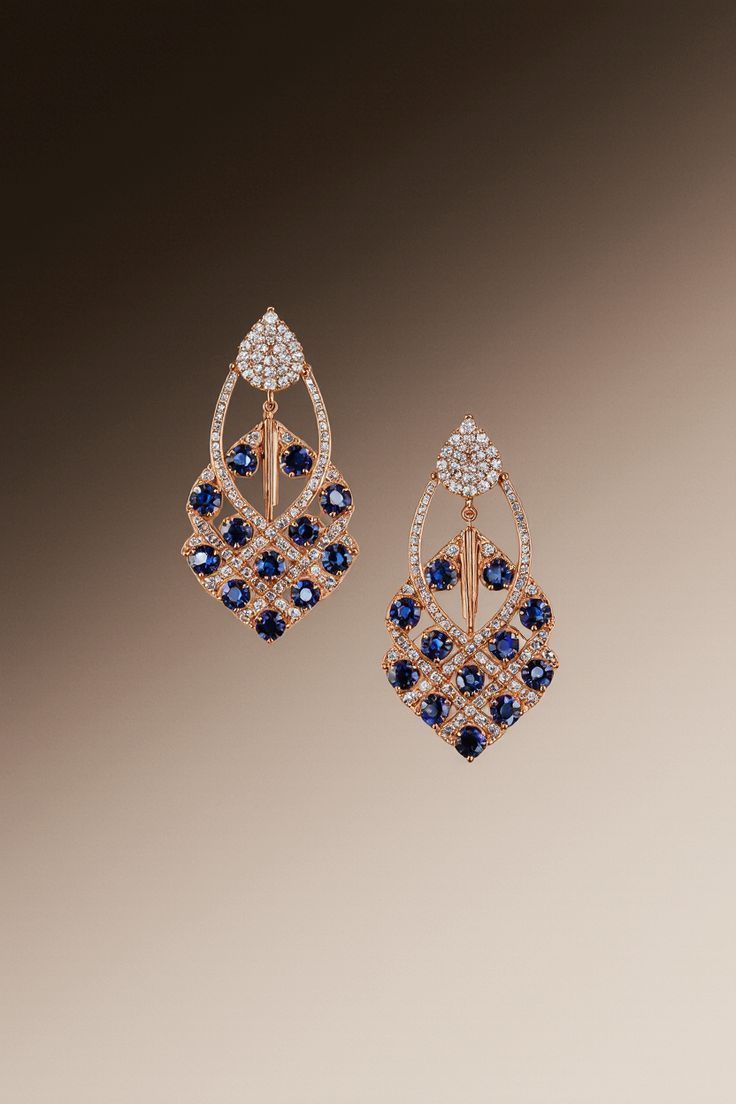 Elegant Blue Sapphire & Diamond Rose Gold Drop Earrings