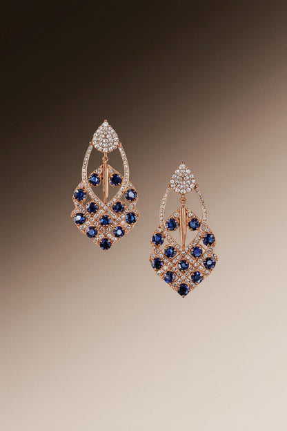Elegant Blue Sapphire & Diamond Rose Gold Drop Earrings