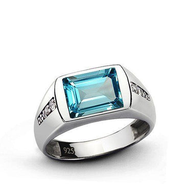 Men’s Emerald-Cut Blue Topaz Ring