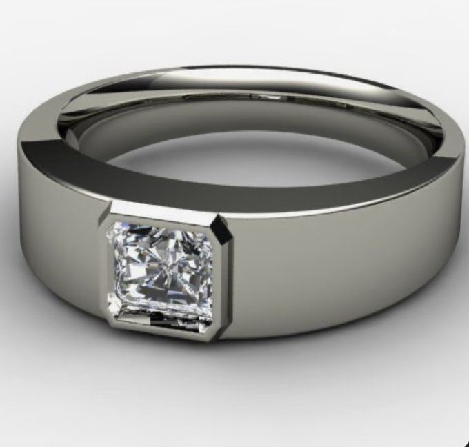 Men's Bezel-Set Radiant Cut Solitaire Band