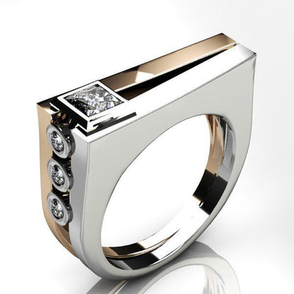 💎 Modern Architectural Two-Tone Diamond Statement Ring