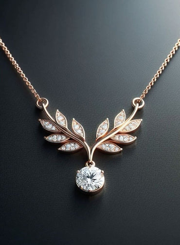 Rose Gold Leaf & Solitaire Pendant Necklace