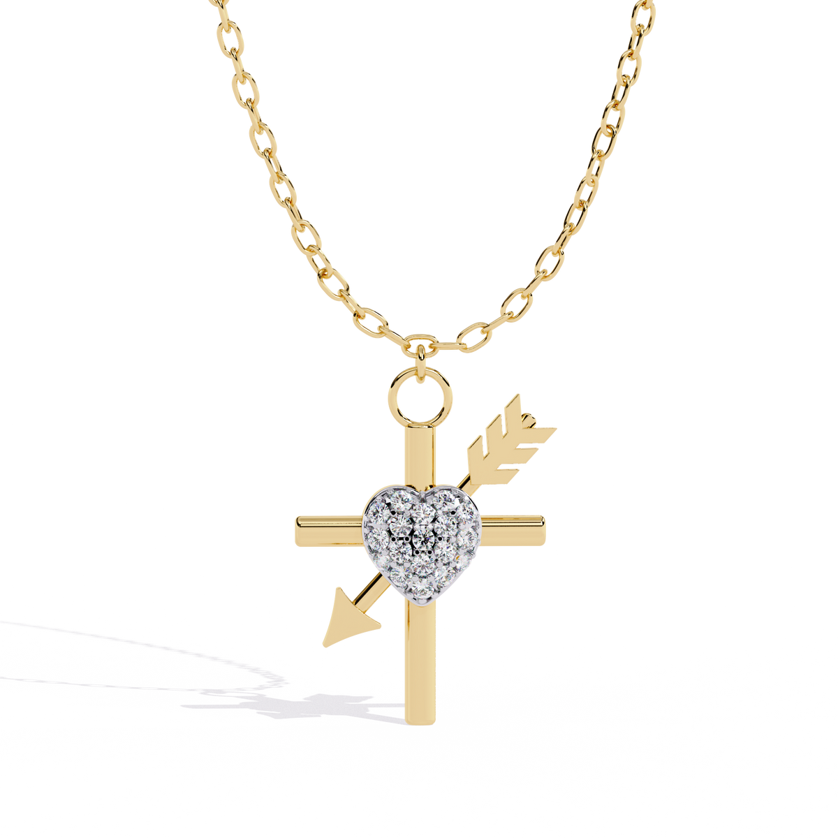 Silver Cross & Pavé Heart Arrow Necklace