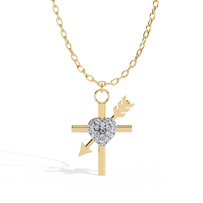 Silver Cross & Pavé Heart Arrow Necklace